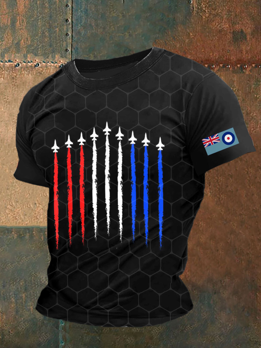 British Fighter Jet Printed Vintage Fashion Loose Short Sleeve T-Shirt