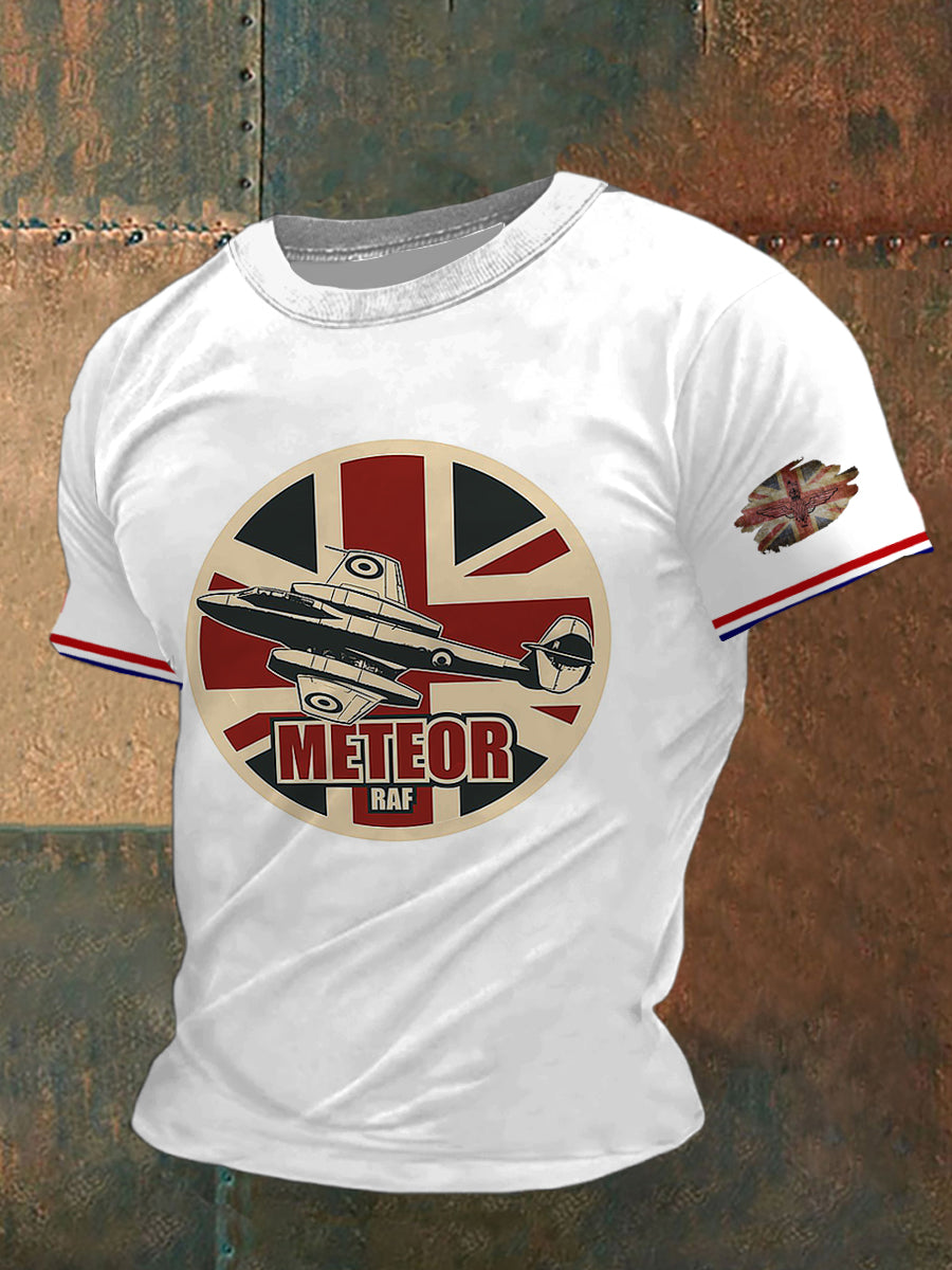 British Fighter Jet Printed Vintage Fashion Loose Short Sleeve T-Shirt