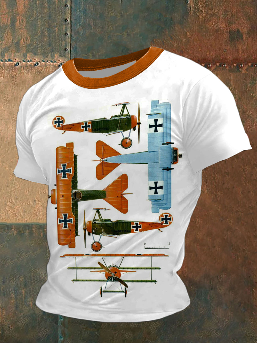 British Fighter Jet Printed Vintage Fashion Loose Short Sleeve T-Shirt