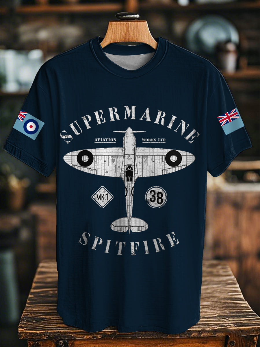 Unisex Retro Supermarine Spitfire Mk. 1 - Heritage 1938 Print Casual Tee