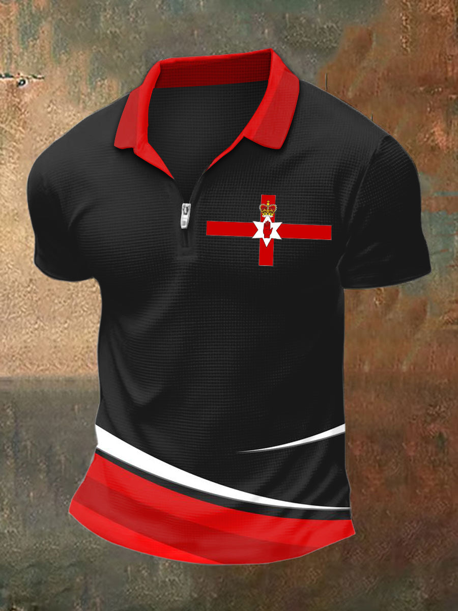 Men's Northern Ireland Print Polo Neck Plunger Short Sleeve T-Shirt