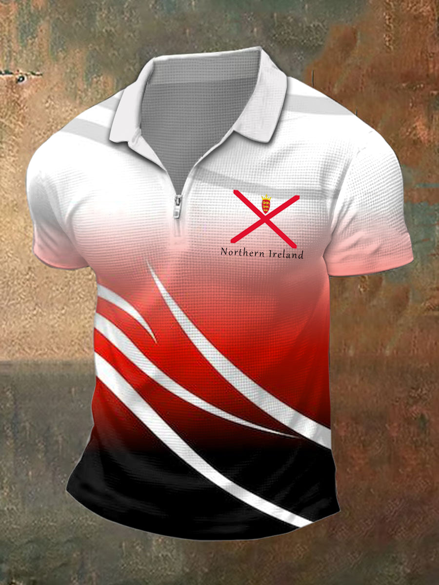 Men's Northern Ireland Print Polo Neck Plunger Short Sleeve T-Shirt