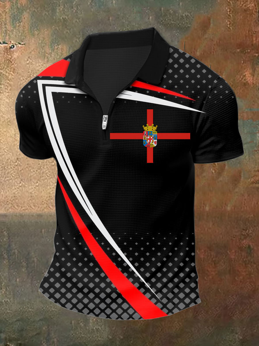 Men's Northern Ireland Print Polo Neck Plunger Short Sleeve T-Shirt