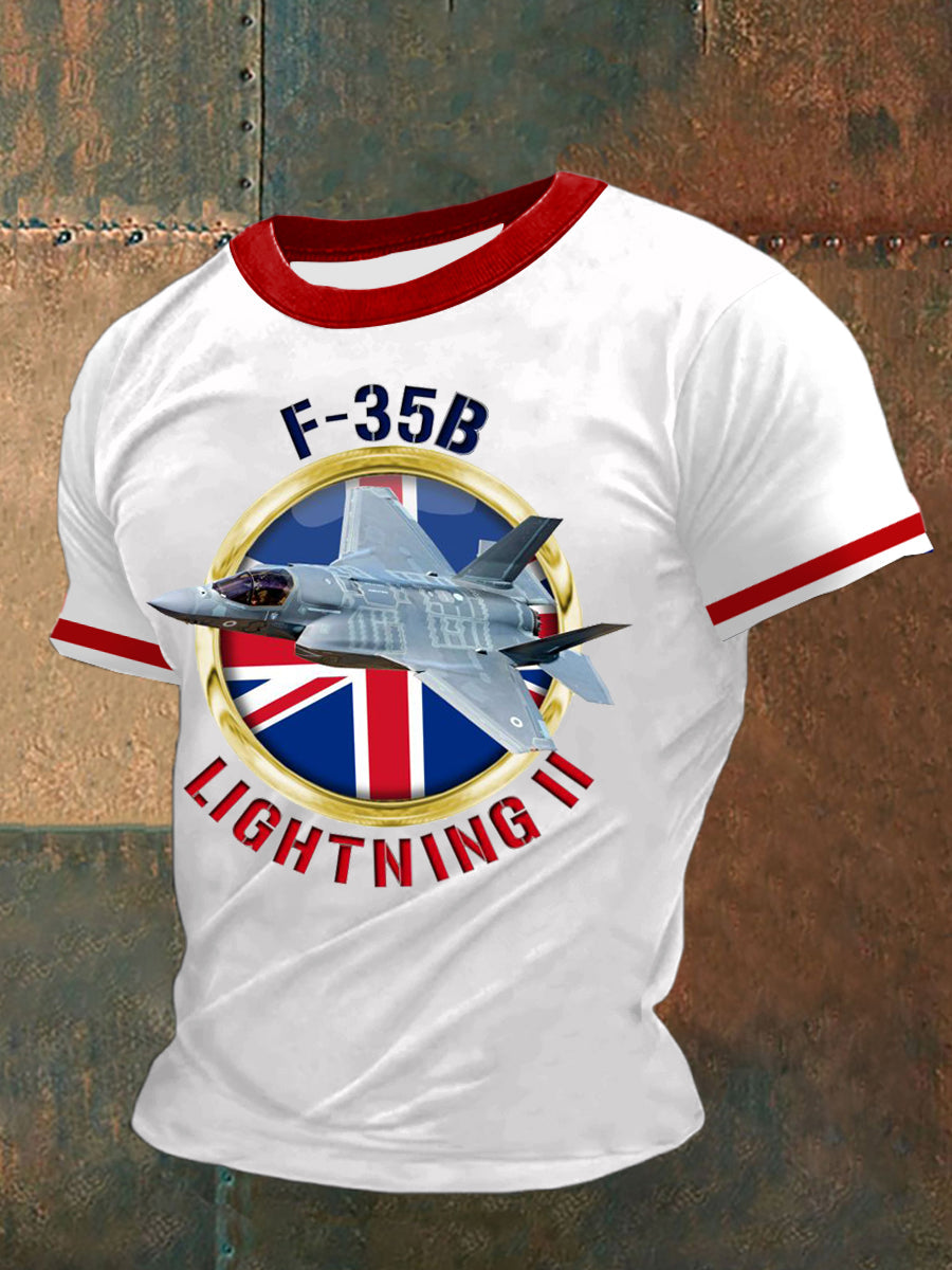 British Fighter Jet Printed Vintage Fashion Loose Short Sleeve T-Shirt