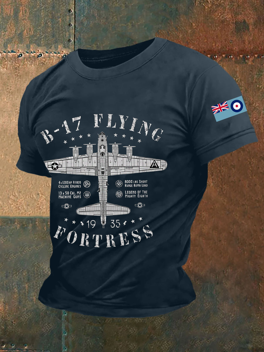 Men's Vintage B-17 Flying Fortress Print Casual Tee