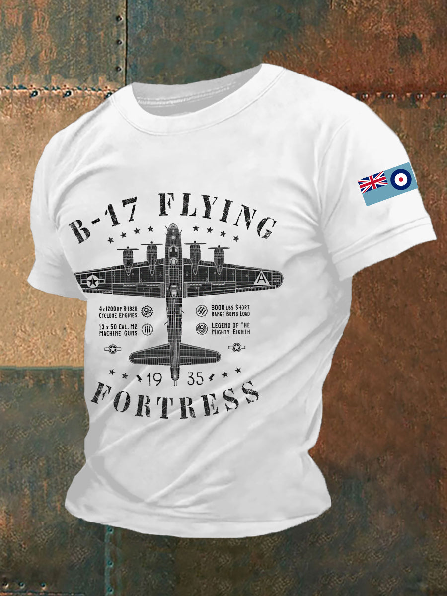 Men's Vintage B-17 Flying Fortress Print Casual Tee