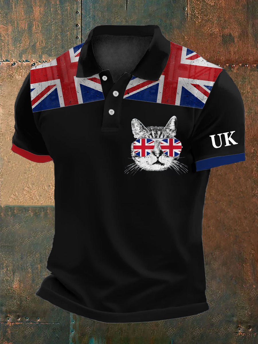 Men's Retro British Culture And Art Print Casual Short-Sleeved Polo Shirt