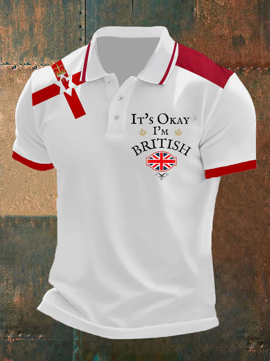 Men's Retro British Culture And Art Print Casual Short-Sleeved Polo Shirt