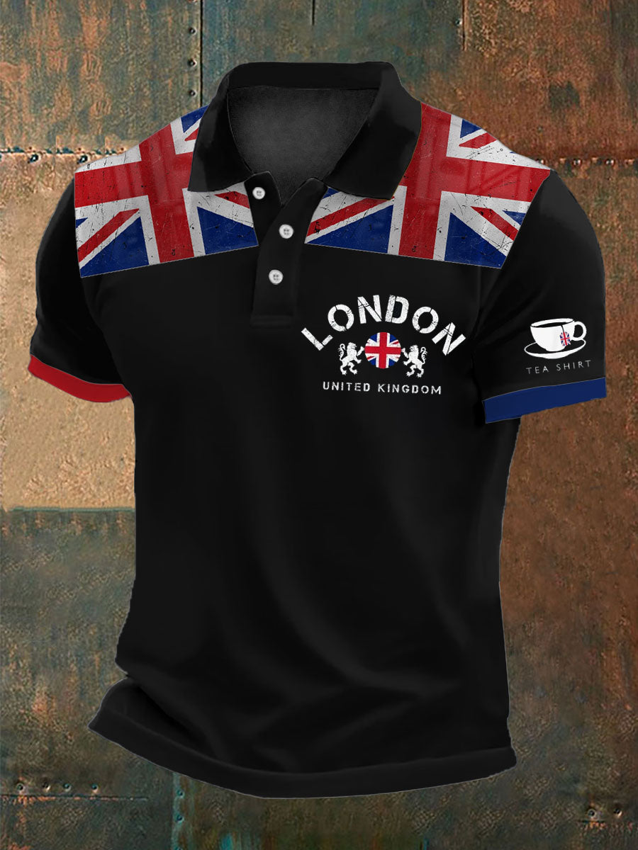 Men's Retro British Culture And Art Print Casual Short-Sleeved Polo Shirt