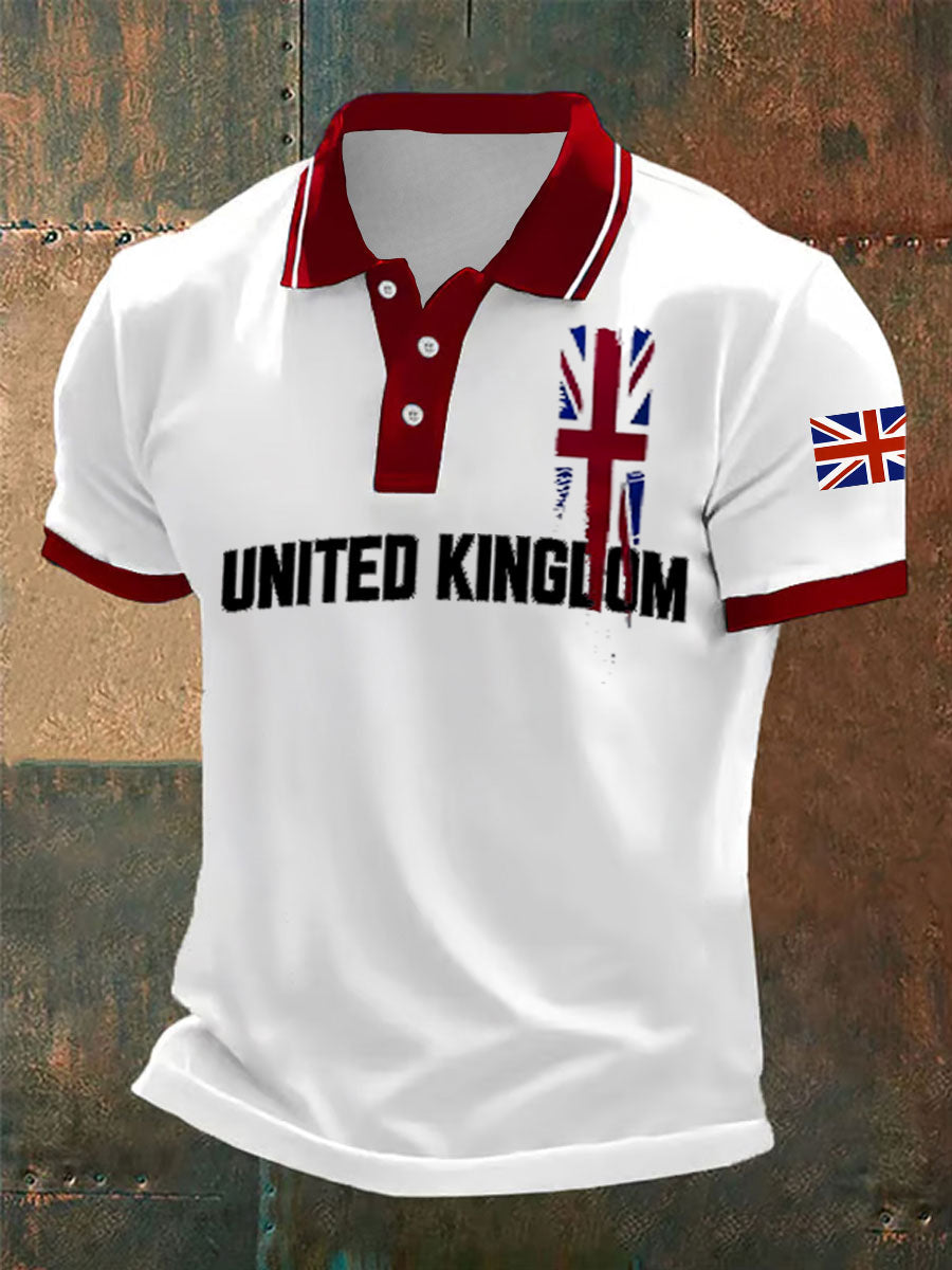 Men's Retro British Culture And Art Print Casual Short-Sleeved Polo Shirt