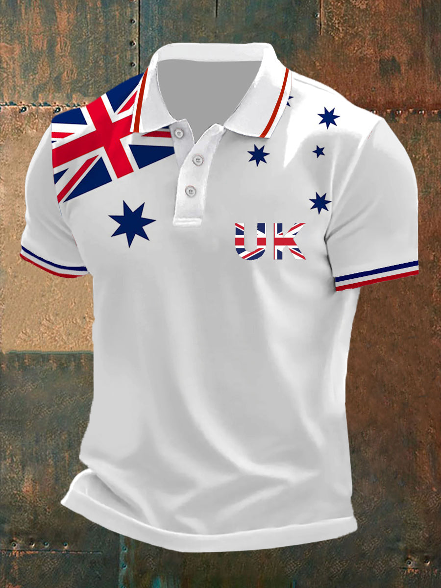 Men's Retro British Culture And Art Print Casual Short-Sleeved Polo Shirt