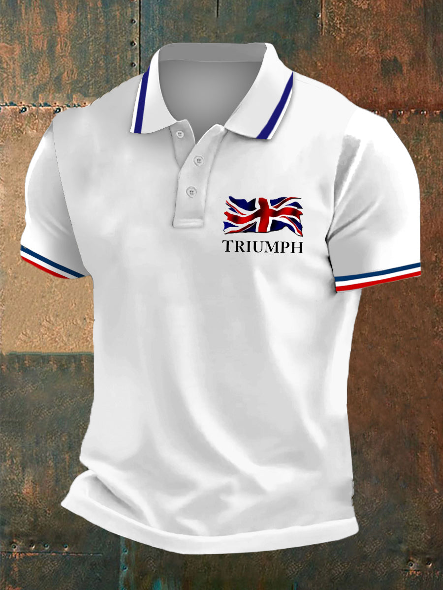 Men's TRIUMPH Print Polo Neck Plunger Short Sleeve T-Shirt