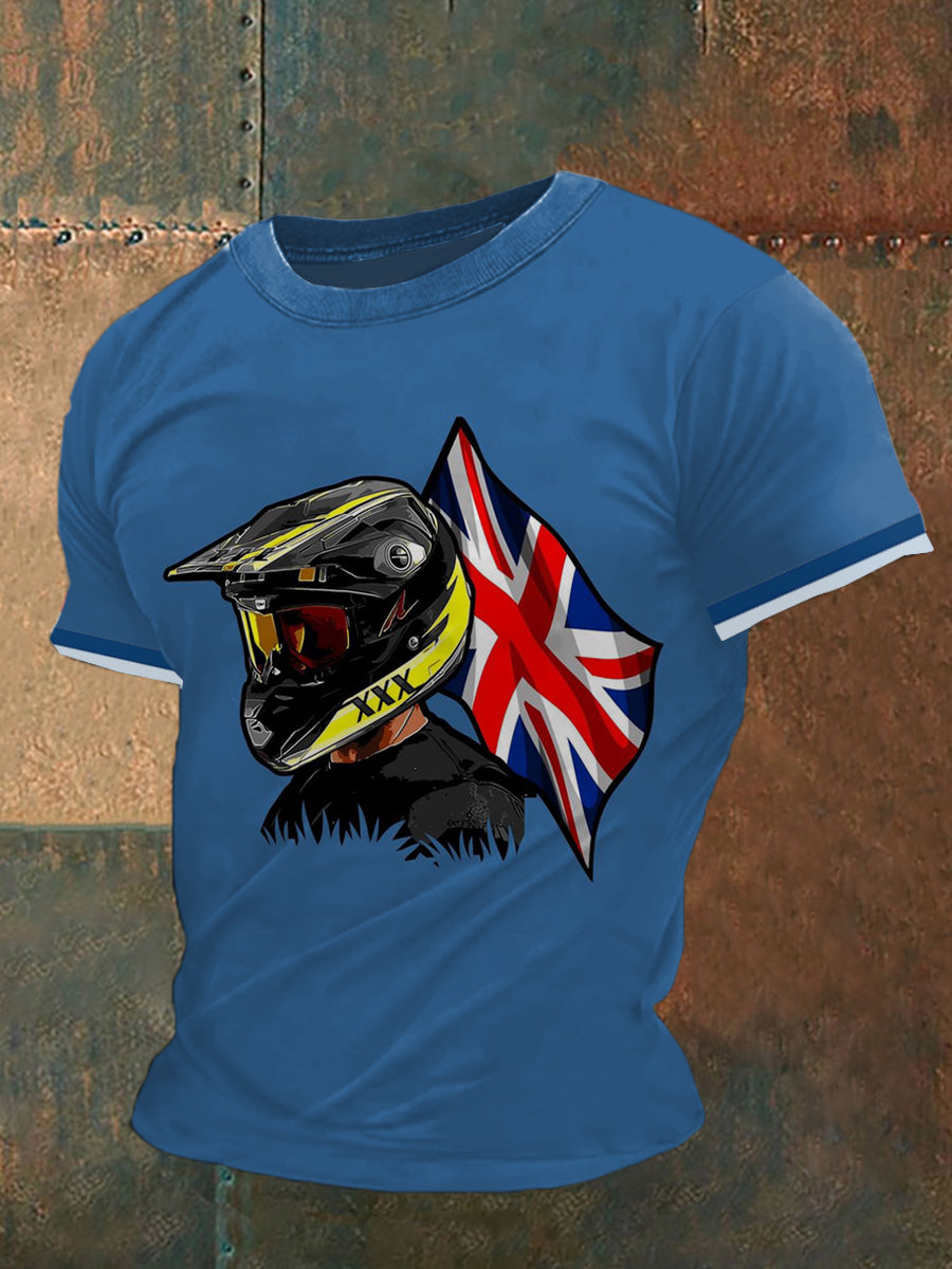 Helmet Printed Vintage Fashion Loose Short Sleeve T-Shirt