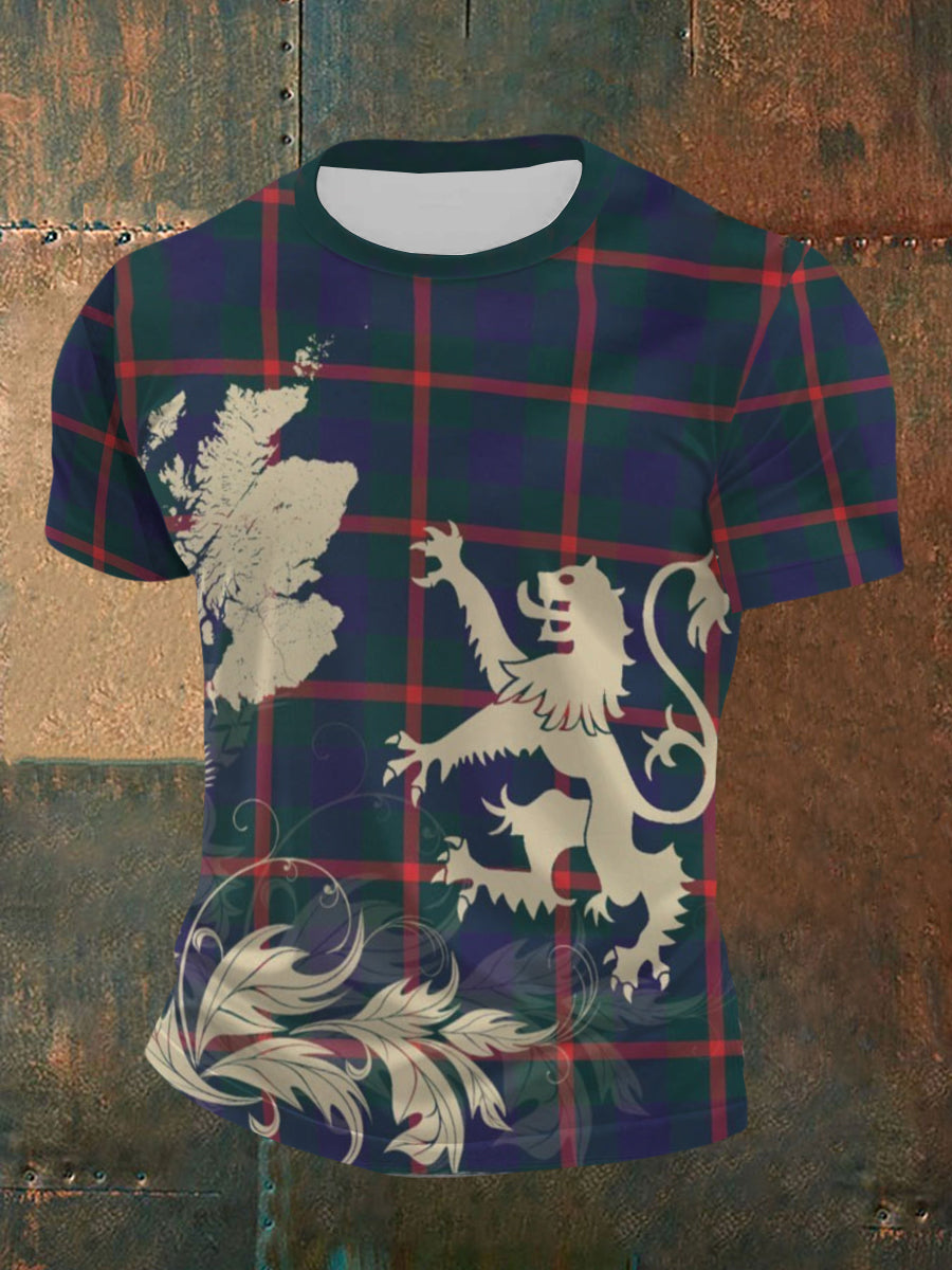 Men's Scottish Tartan Print Casual Short Sleeve T-shirt