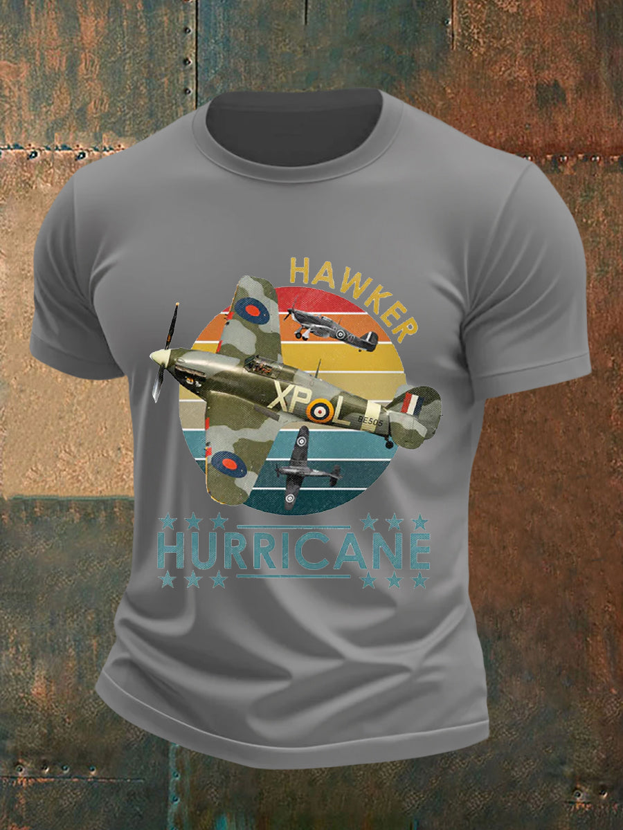 Men's Vintage Hawker Hurricane Print Casual Tee