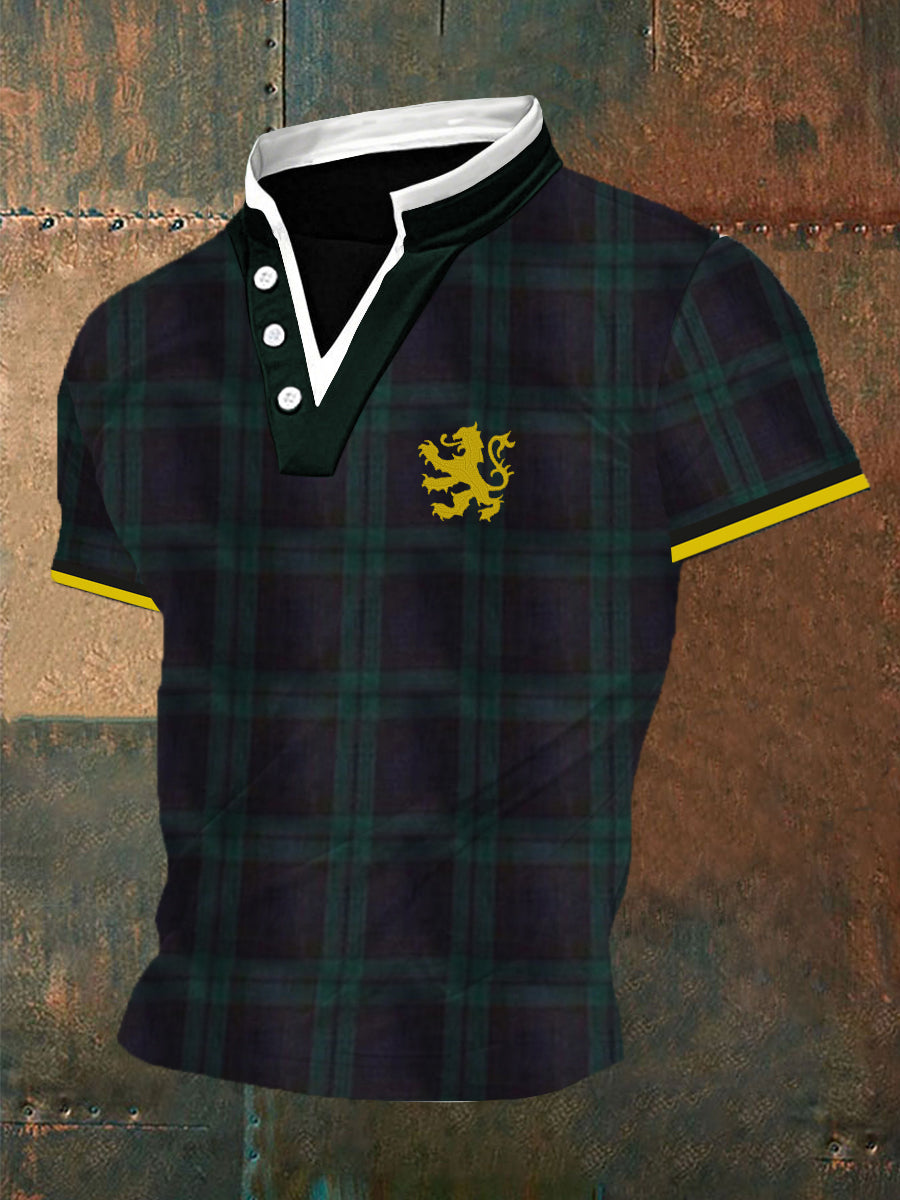Men's Scotland Flag Printed Double Layer Collar Short Sleeve T-Shirt