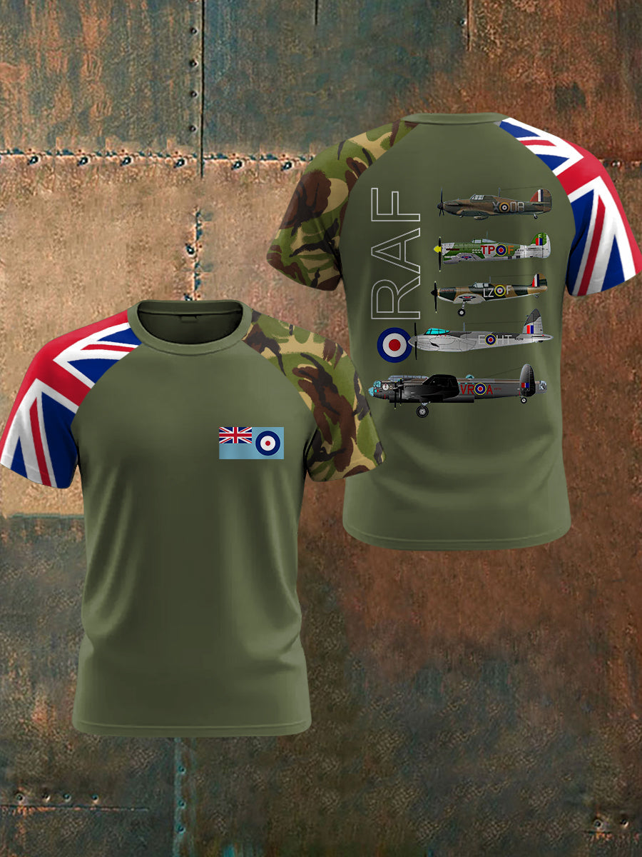 Men's Vintage Spitfire Lancaster Typhoon Hurricane Mosquito Print Casual Tee