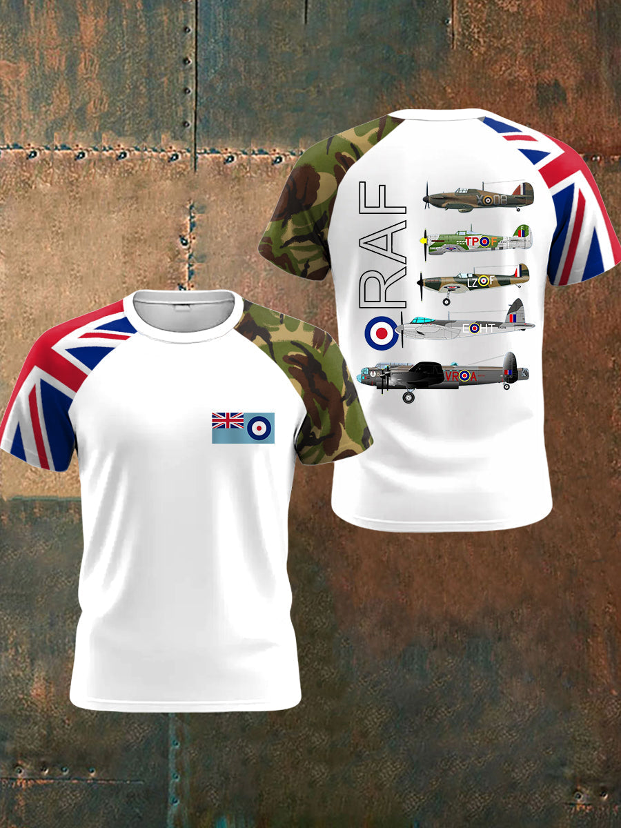 Men's Vintage Spitfire Lancaster Typhoon Hurricane Mosquito Print Casual Tee