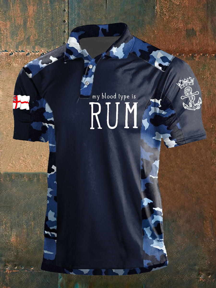 Men's Navy Veteran Rum Lover Printed Casual Tops