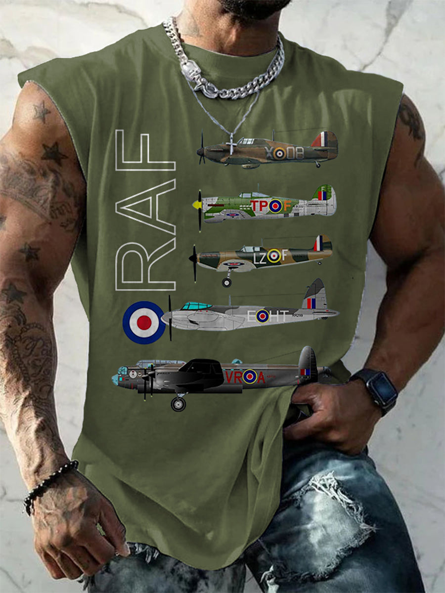 Men's Vintage Spitfire Lancaster Typhoon Hurricane Mosquito Print Casual Tank Top