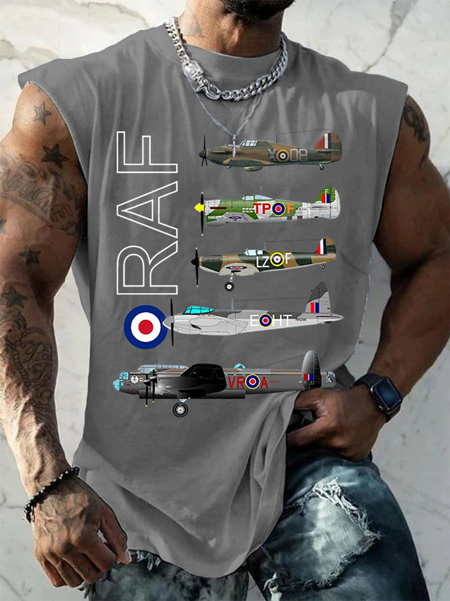 Men's Vintage Spitfire Lancaster Typhoon Hurricane Mosquito Print Casual Tank Top