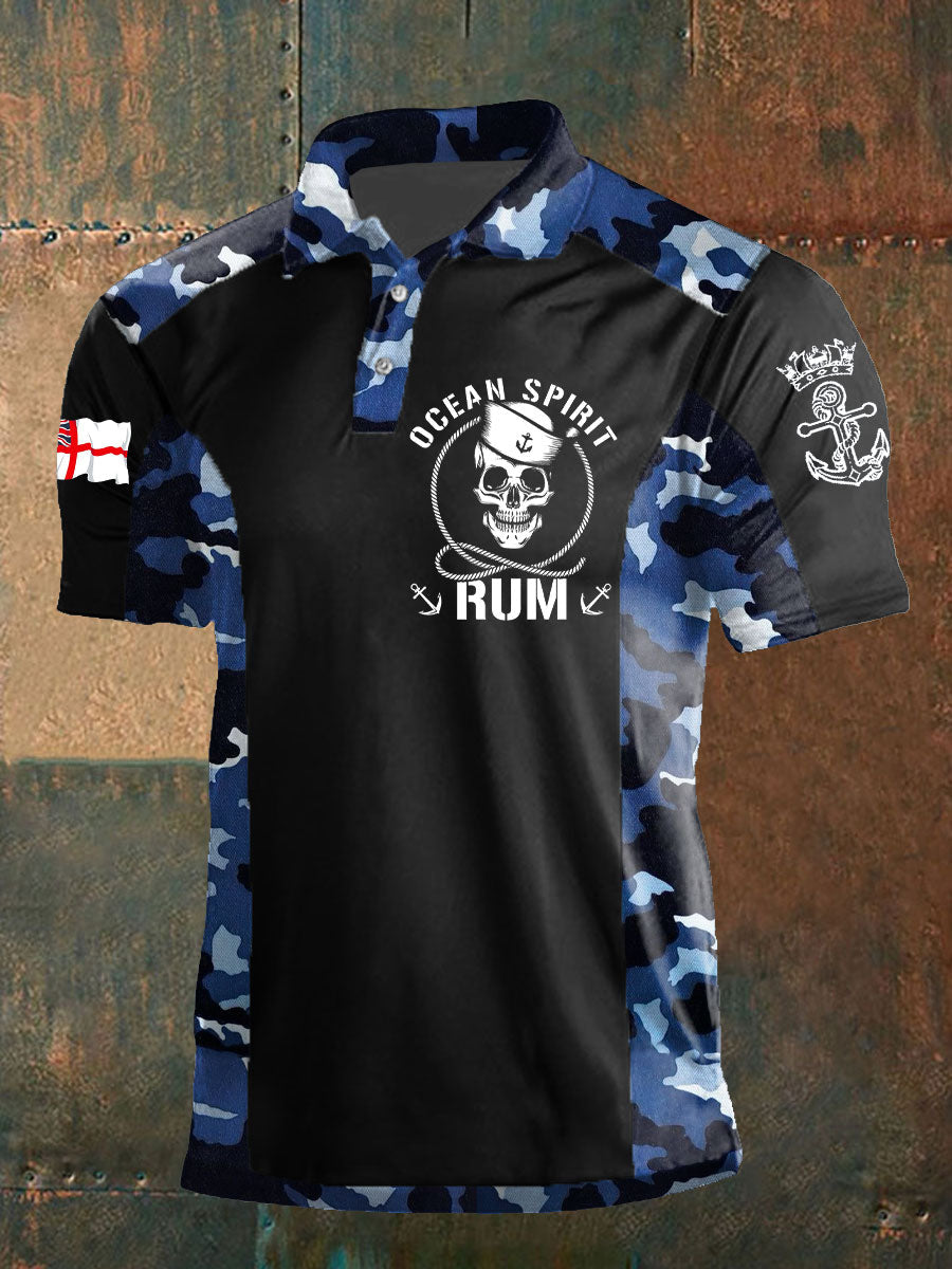Men's Navy Veteran Rum Lover Printed Casual Tops