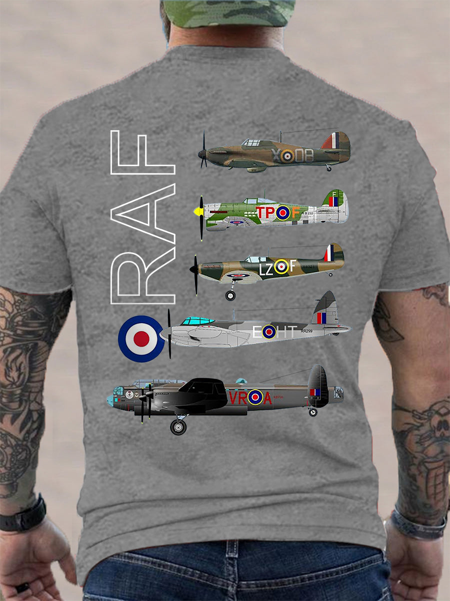 Men's Vintage Spitfire Lancaster Typhoon Hurricane Mosquito Print Casual Tee