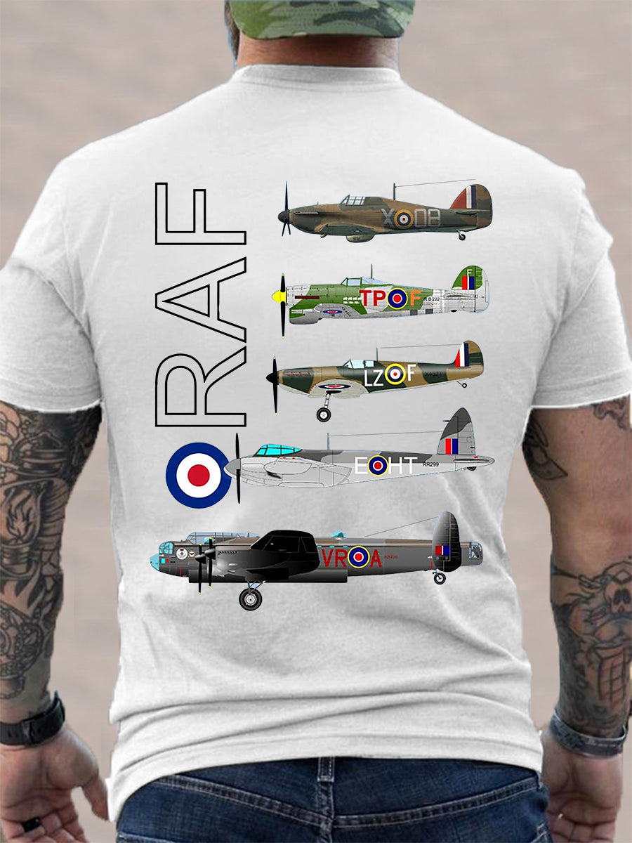 Men's Vintage Spitfire Lancaster Typhoon Hurricane Mosquito Print Casual Tee