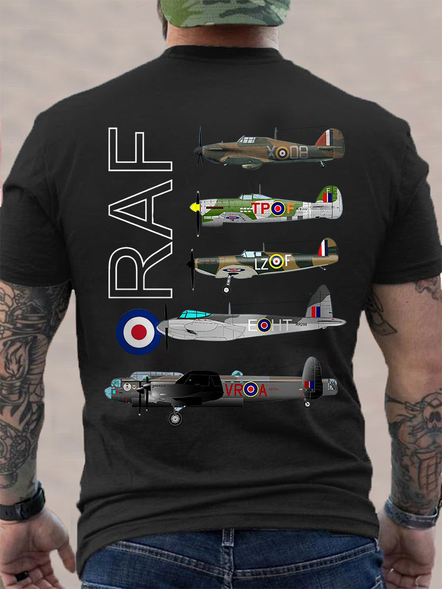Men's Vintage Spitfire Lancaster Typhoon Hurricane Mosquito Print Casual Tee