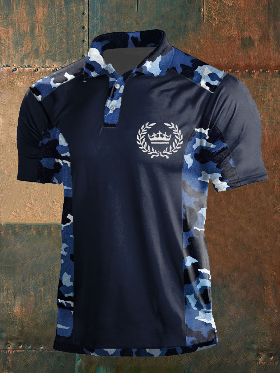 Men's Navy Veteran Printed Casual Tops