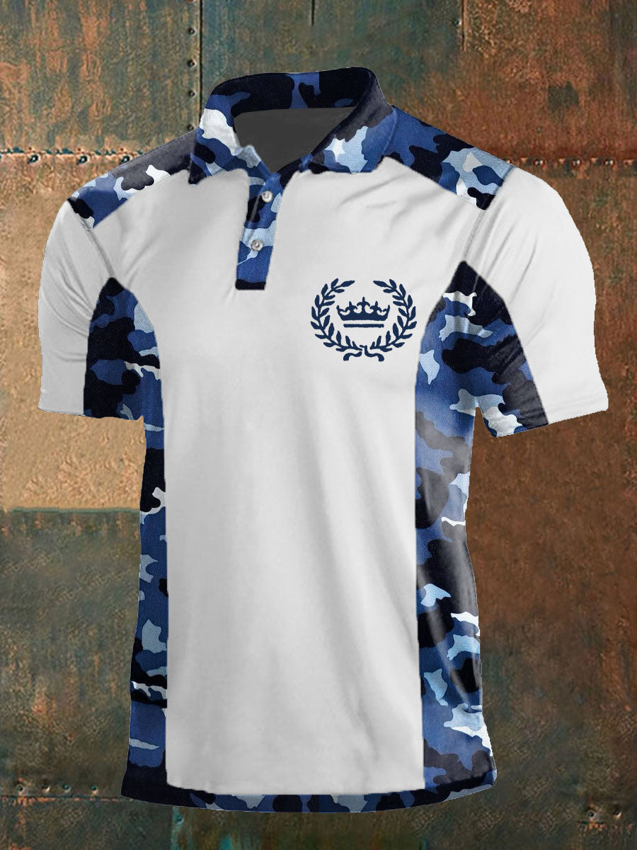 Men's Navy Veteran Printed Casual Tops