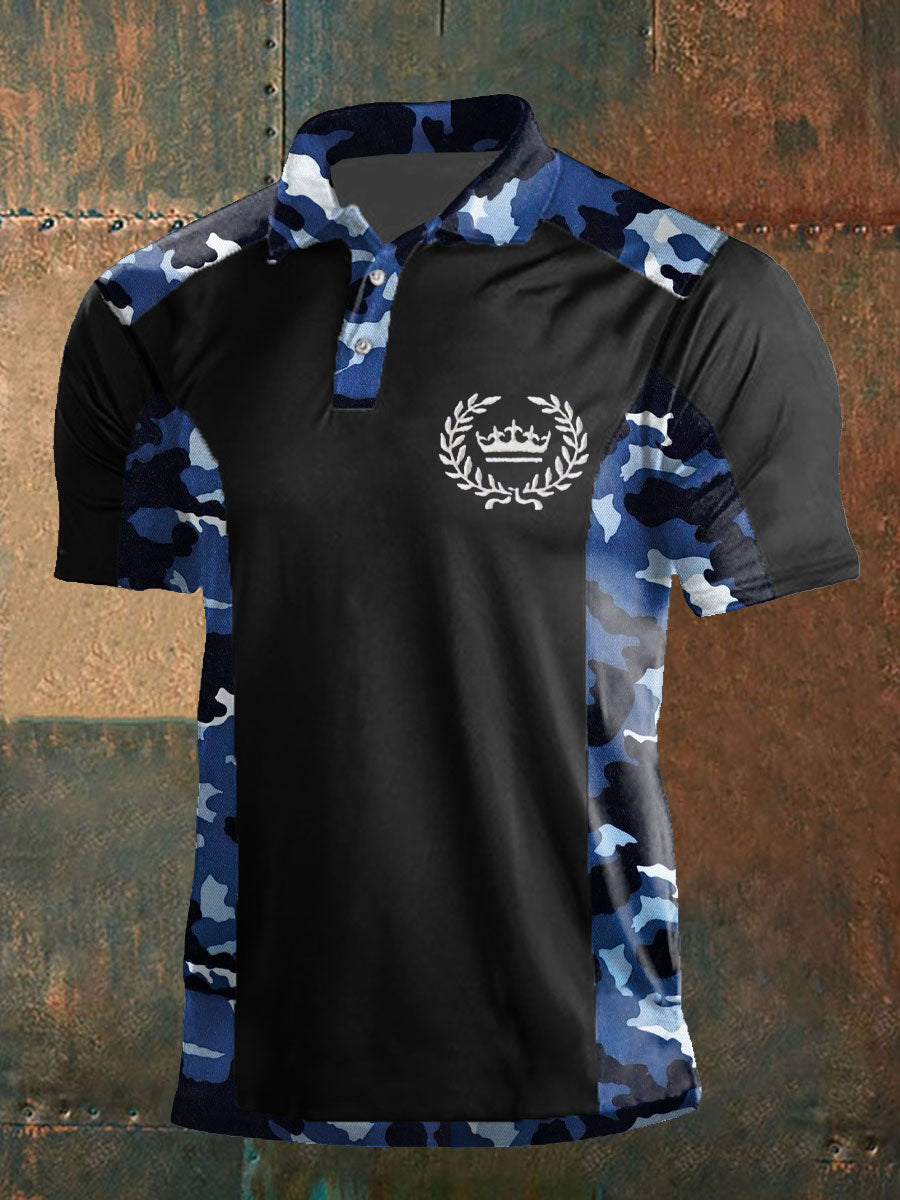 Men's Navy Veteran Printed Casual Tops