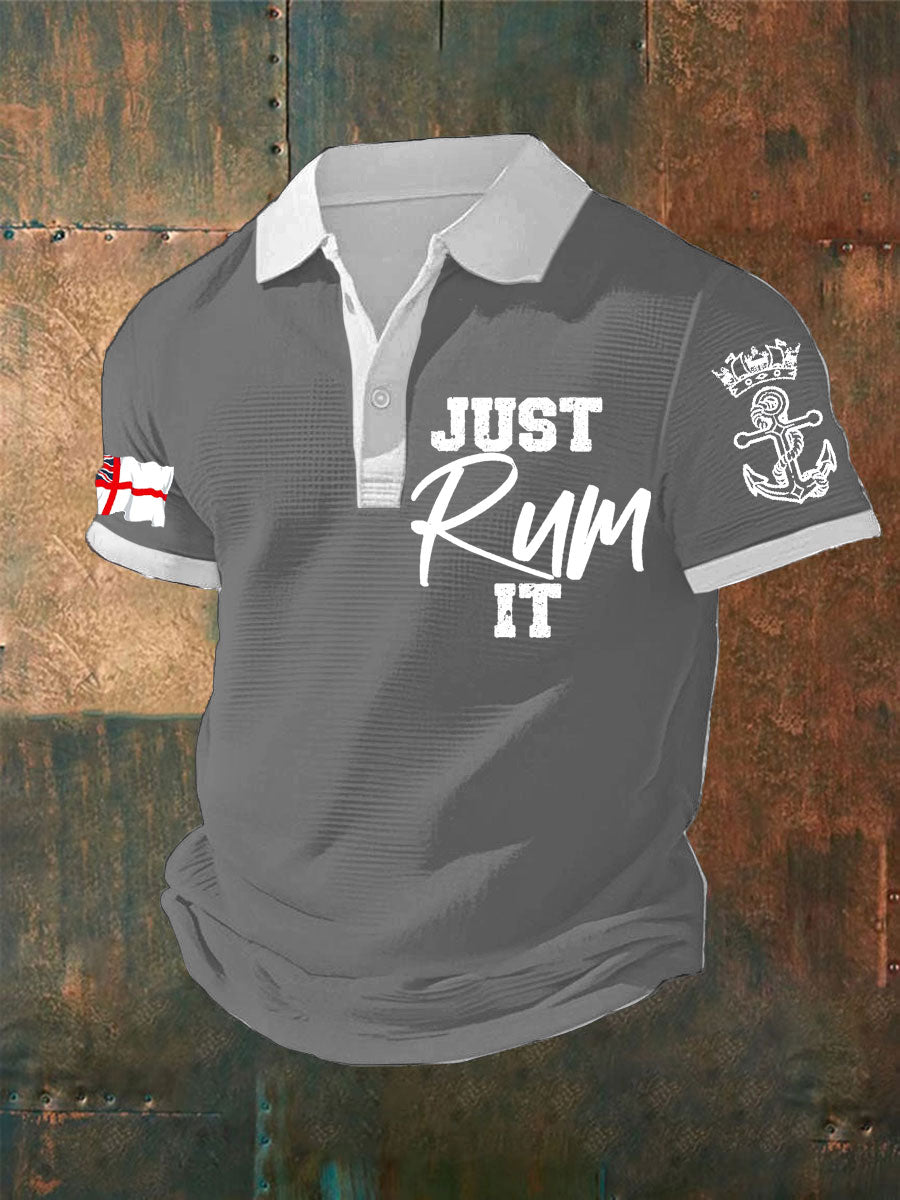 Men's Navy Veteran Rum Lover Printed Waffle Casual Tops