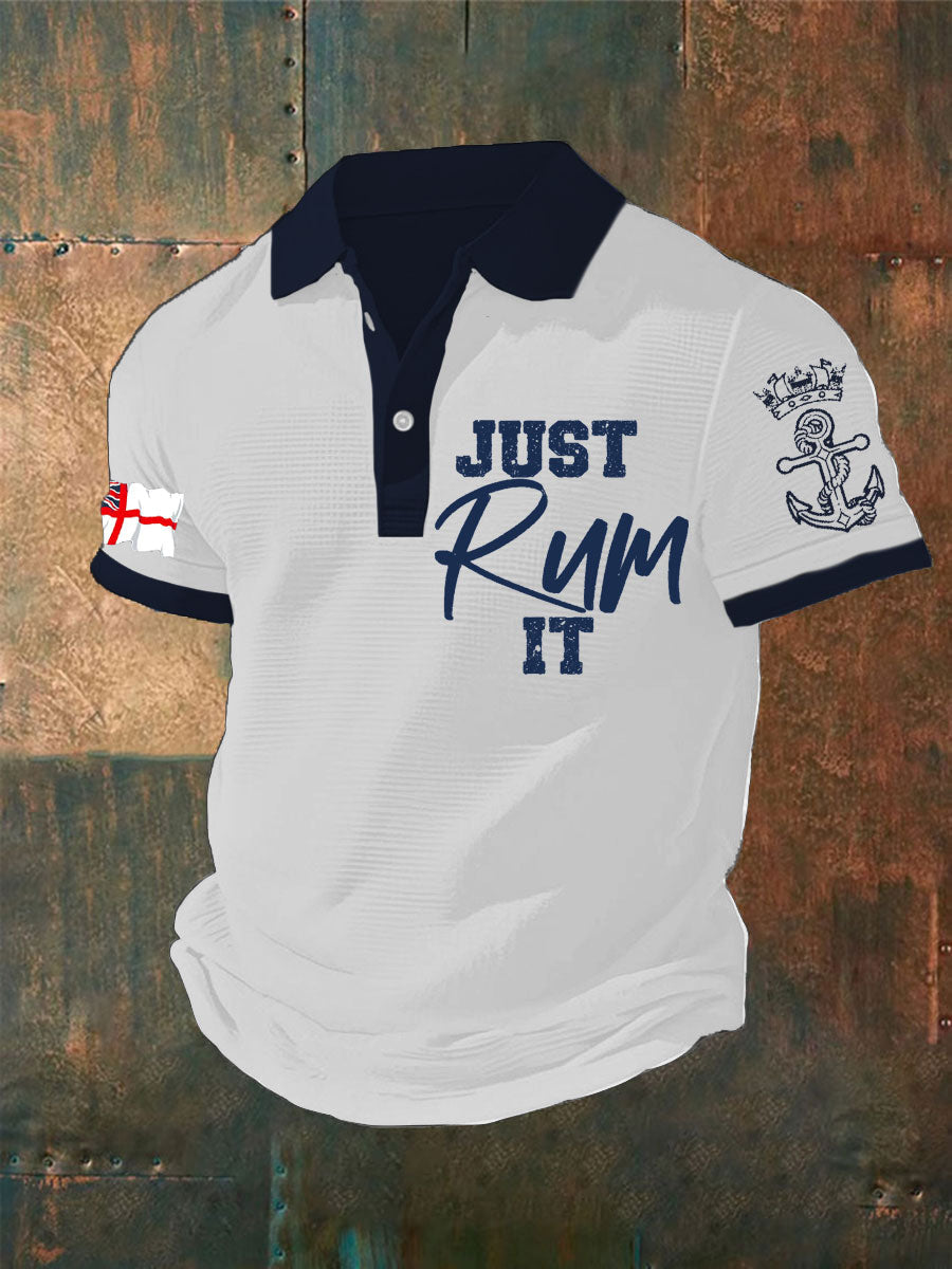 Men's Navy Veteran Rum Lover Printed Waffle Casual Tops