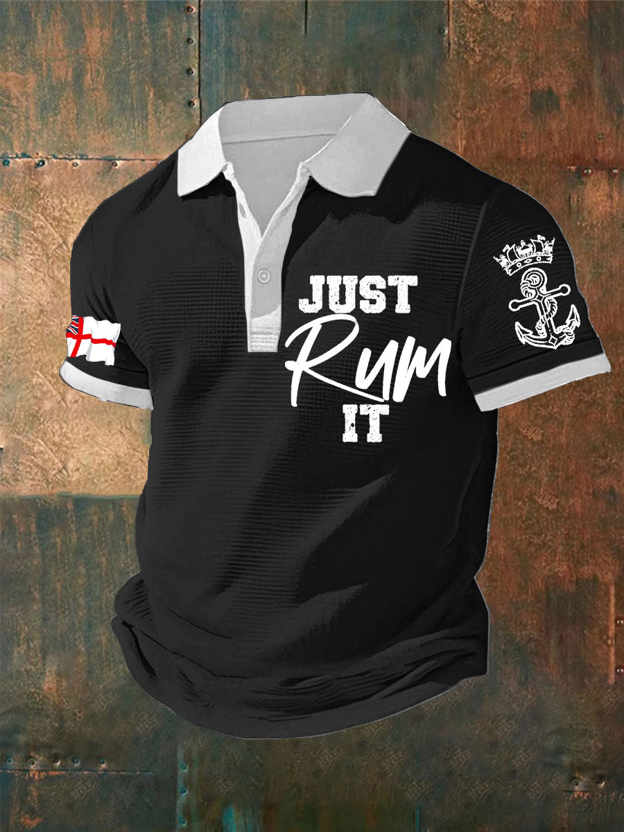 Men's Navy Veteran Rum Lover Printed Waffle Casual Tops