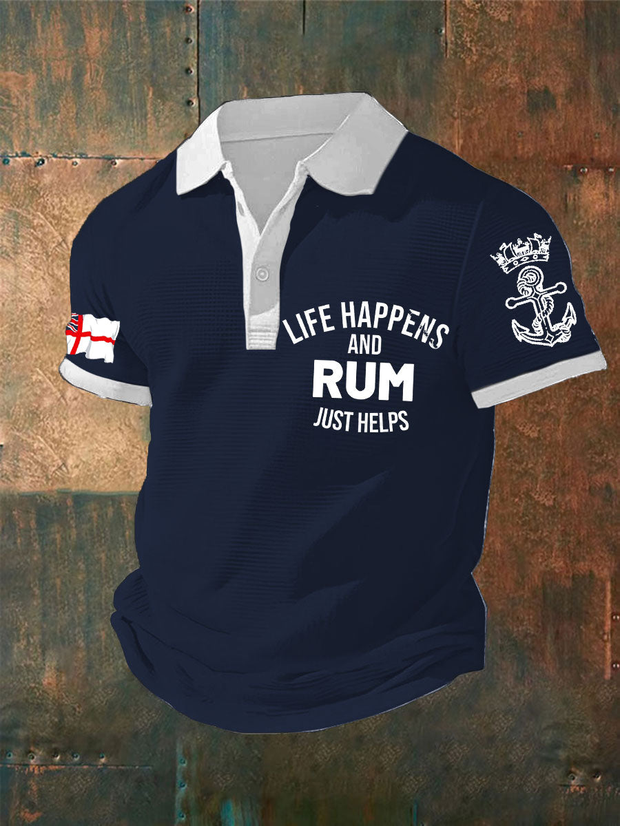 Men's Navy Veteran Rum Lover Printed Waffle Casual Tops