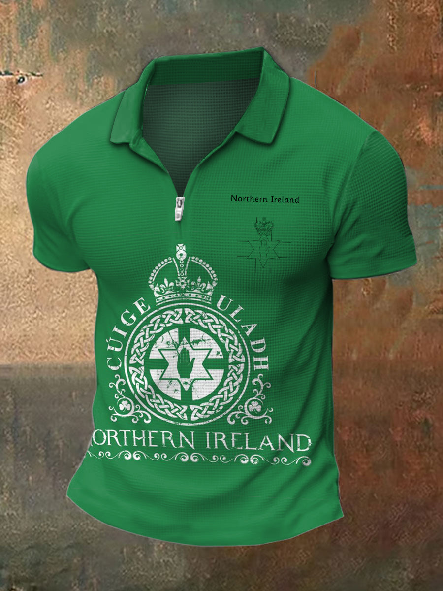 Men's Northern Ireland Print Polo Neck Plunger Short Sleeve T-Shirt