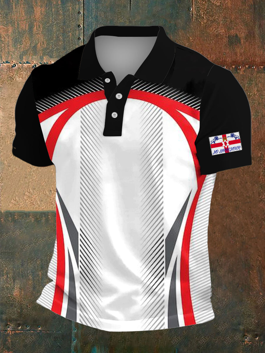 Men's Northern Ireland Print Polo Neck Plunger Short Sleeve T-Shirt