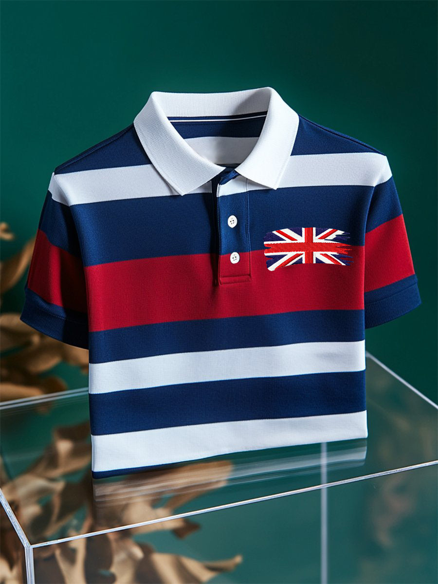 Men's United Kingdom Flag Business Style Stripes Short Sleeve T-Shirt