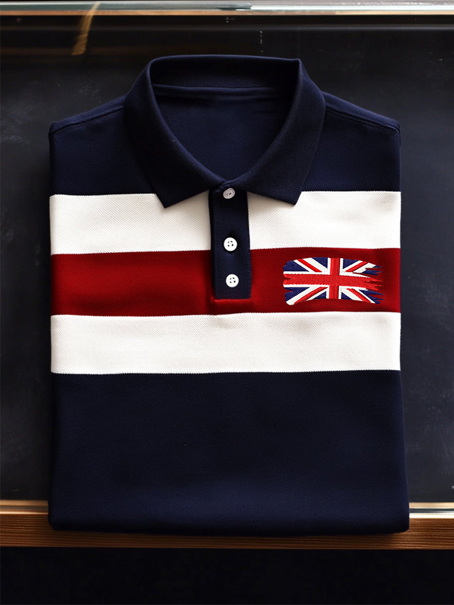 Men's United Kingdom Flag Business Style Stripes Short Sleeve T-Shirt