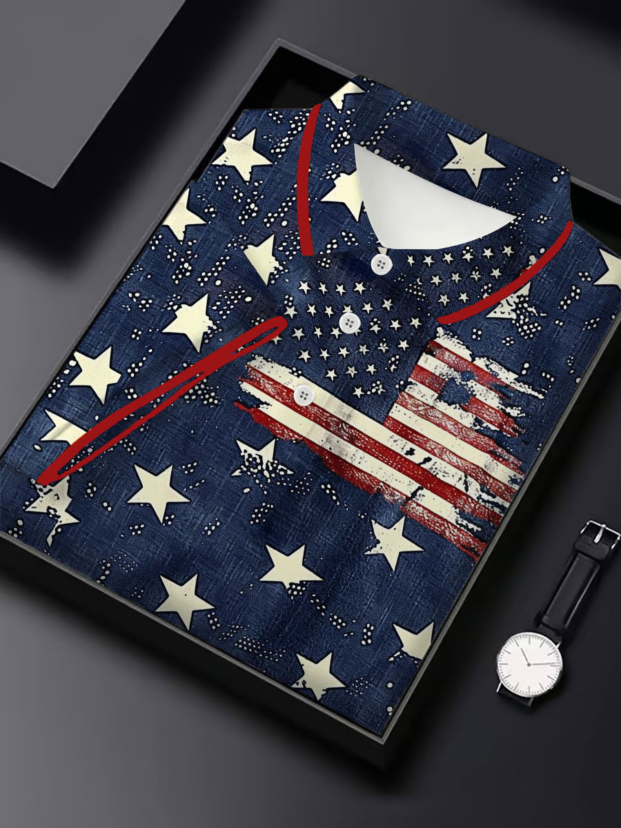Men's Vintage American Flag Casual Shirt