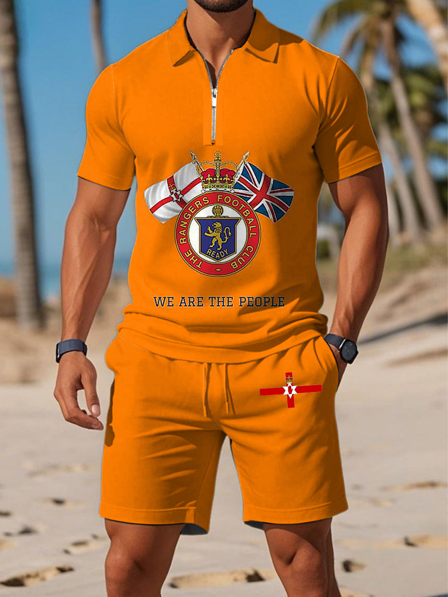 Men's Northern Ireland Printed Polo Zipper Collar Short Sleeve Shorts Set