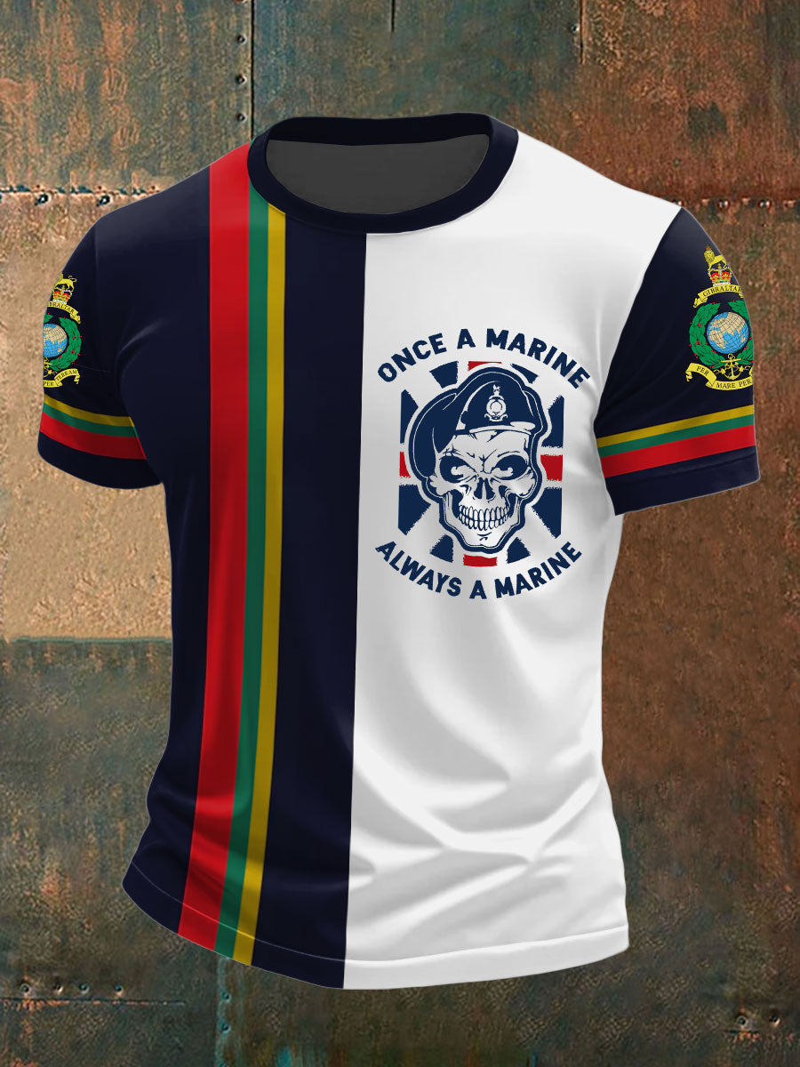 Men's Navy Veteran Marine Printed Casual Tops