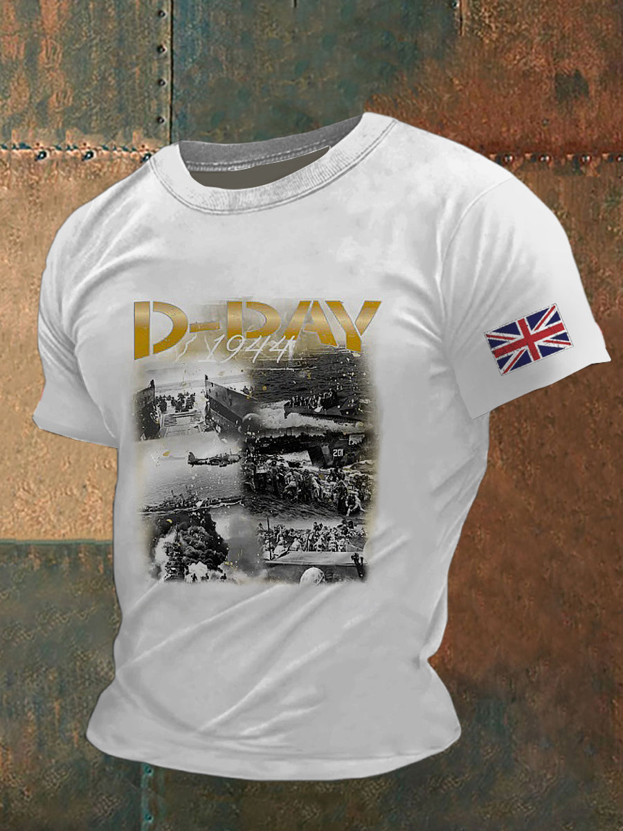 D-Day Normandy Printed Vintage Fashion Loose Short Sleeve T-Shirt