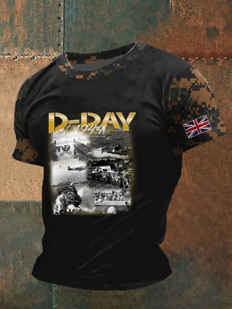 D-Day Normandy Printed Vintage Fashion Loose Short Sleeve T-Shirt