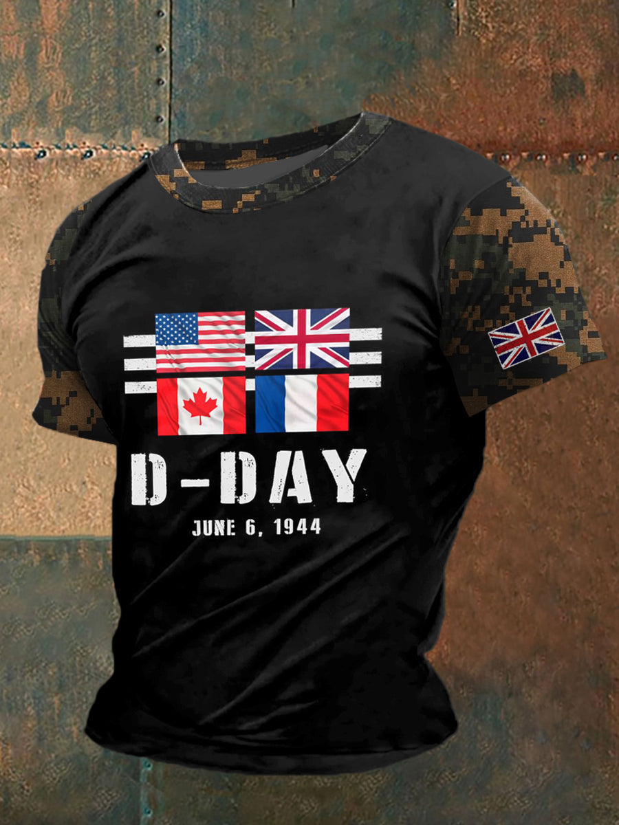 D-Day Normandy Printed Vintage Fashion Loose Short Sleeve T-Shirt