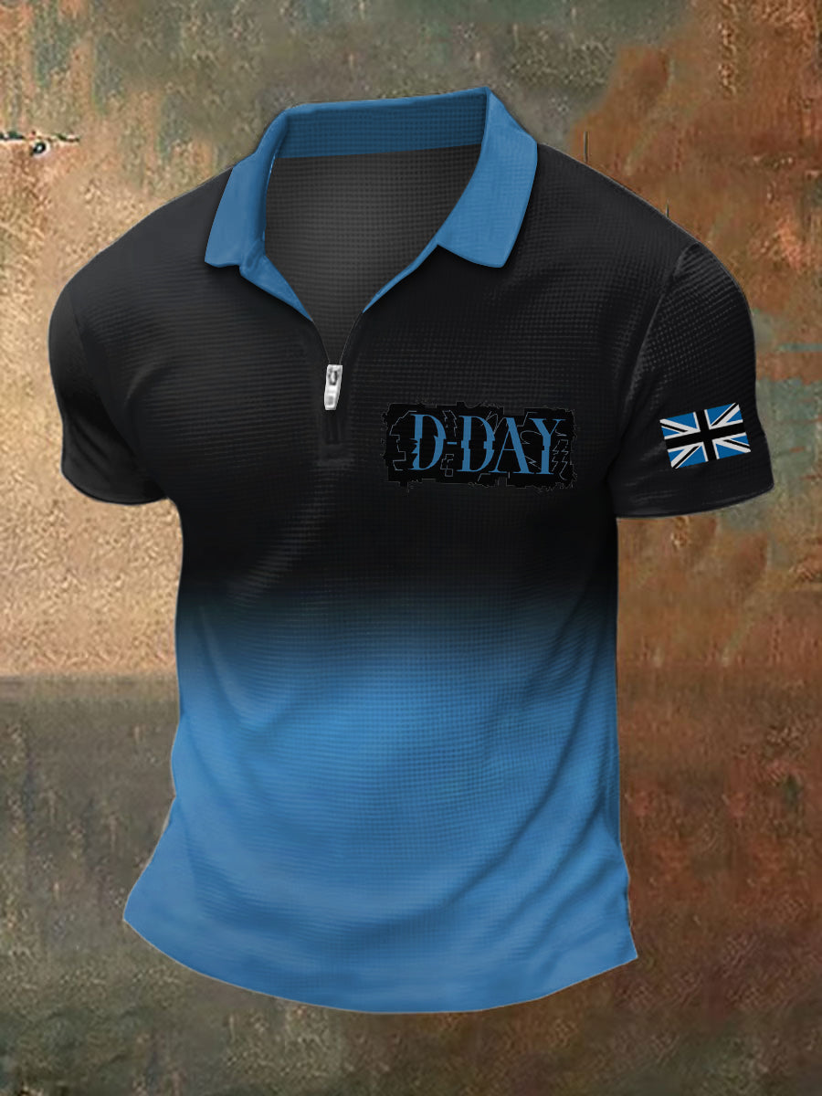 Men's D-Day Normandy Print Polo Collar Casual Short Sleeved Shirt
