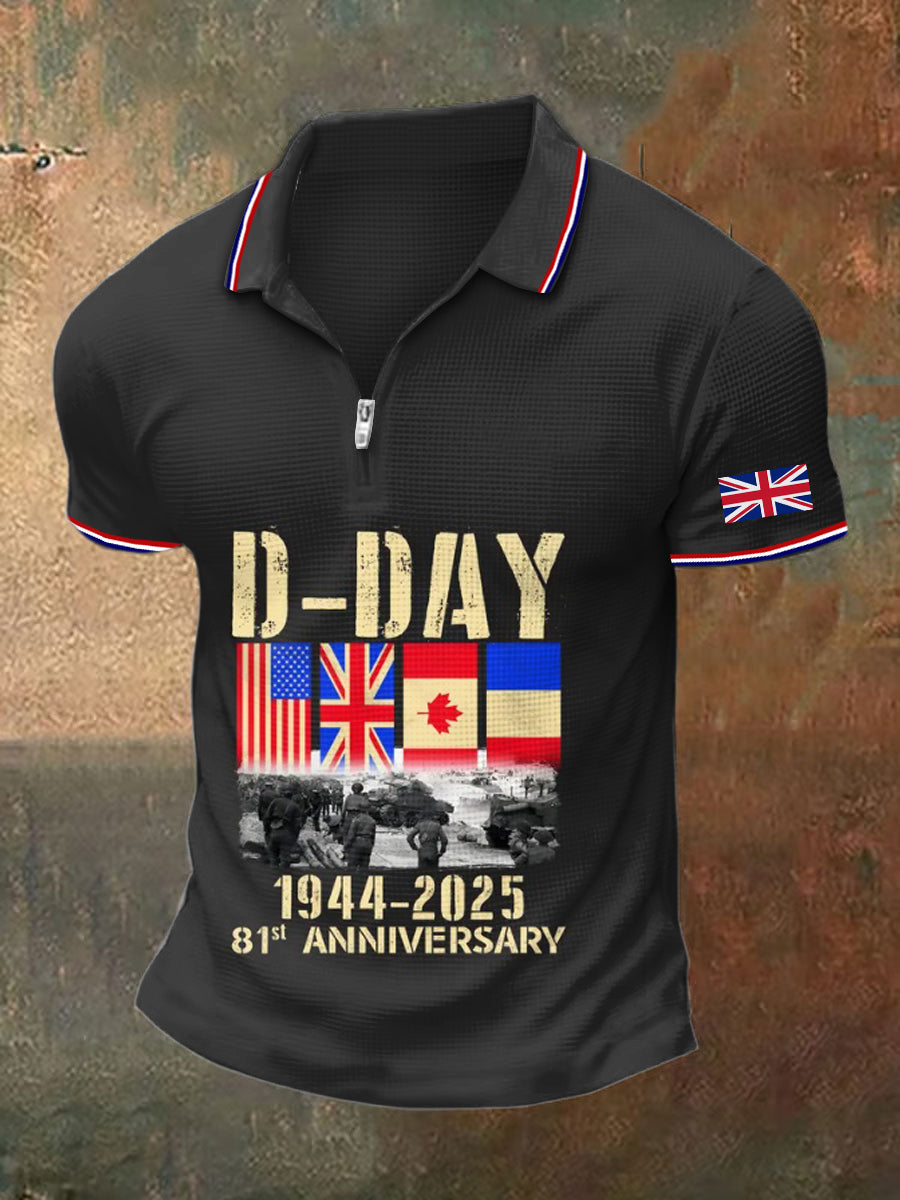 Men's D-Day Normandy Print Polo Collar Casual Short Sleeved Shirt