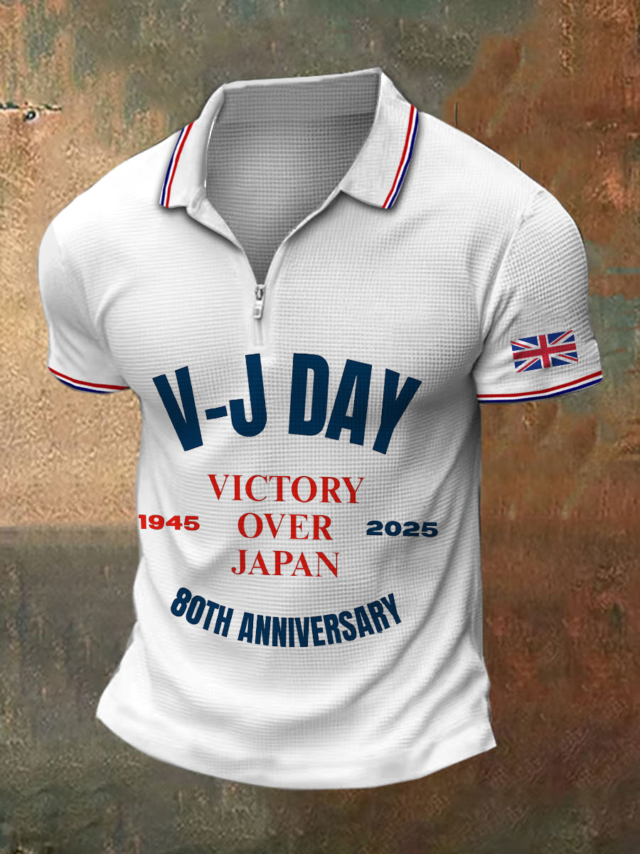 Men's V-J Day Print Polo Collar Casual Short Sleeved Shirt