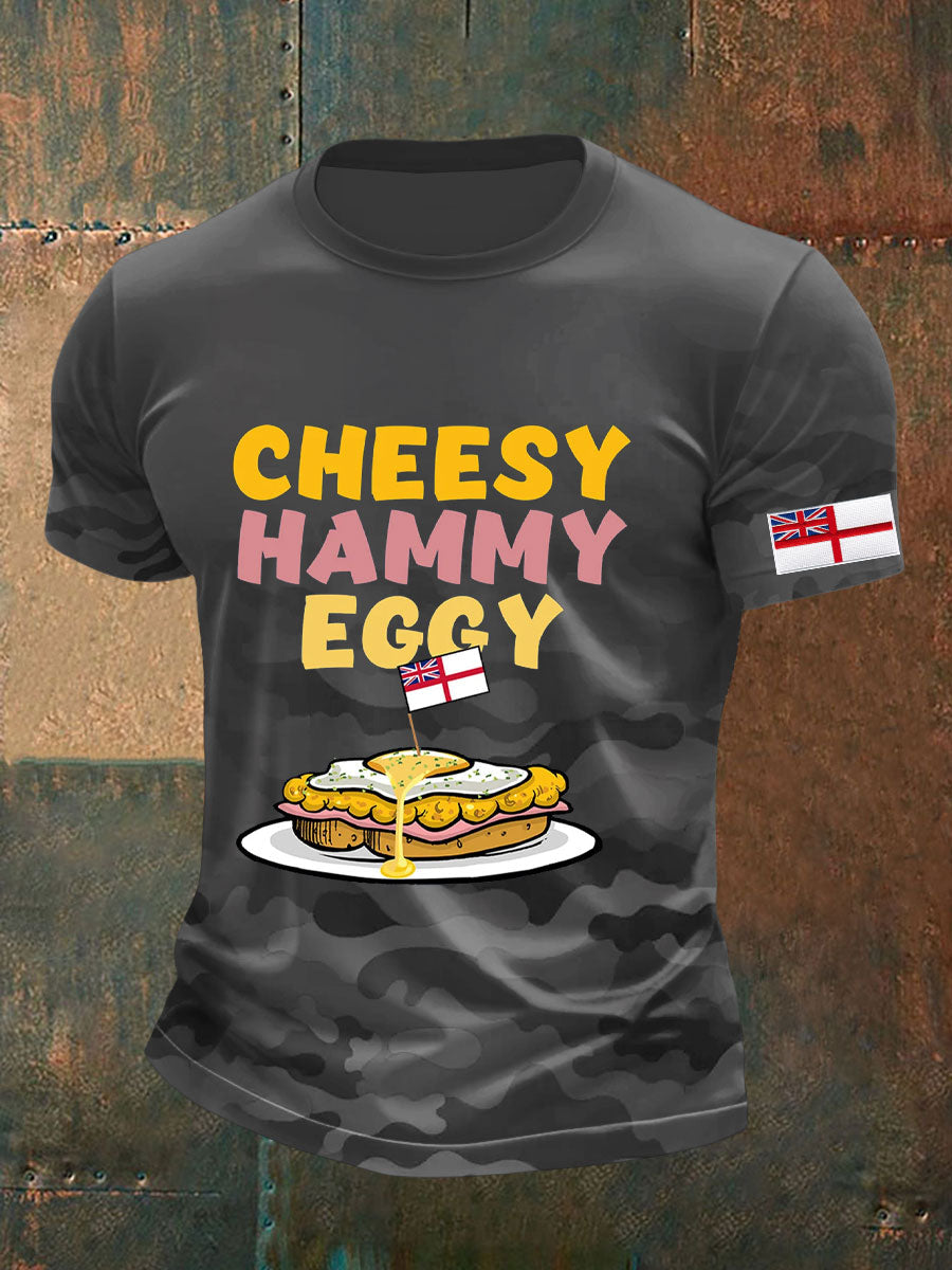 Men's Navy Veteran Cheesy Hammy Eggy Printed T-shirt